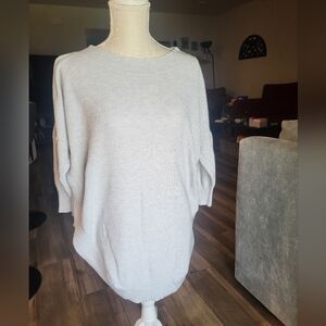 Express Rib Curved Hem Crewneck Sweater